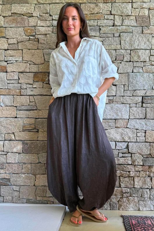 Lalli Damask Classic Tapered Barrel Leg Pant Chocolate